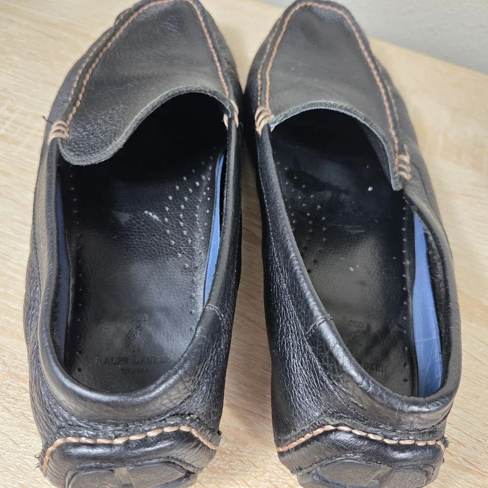Polo Ralph Lauren Leather Driving Loafers Black Slip On Men's Sz 10? Moc Toe